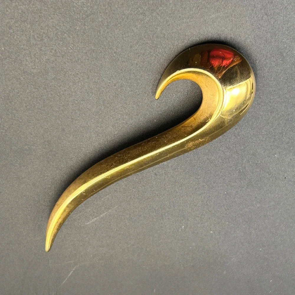 VTG Erwin Pearl PEP Gold Tone Modernist Abstract Swoop Brooch Pin Minimalist 80s